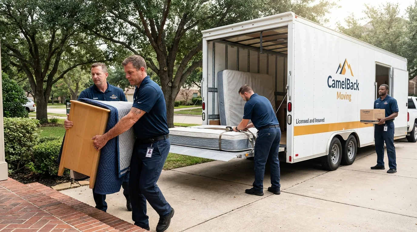 Crew loading residential truck for cross-state move from College Place, WA
