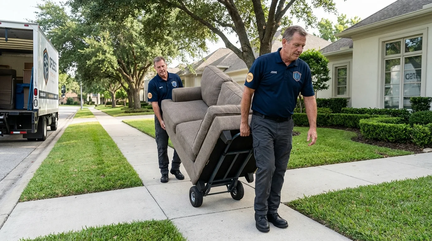Local residential moving crew loading furniture in College Place, WA