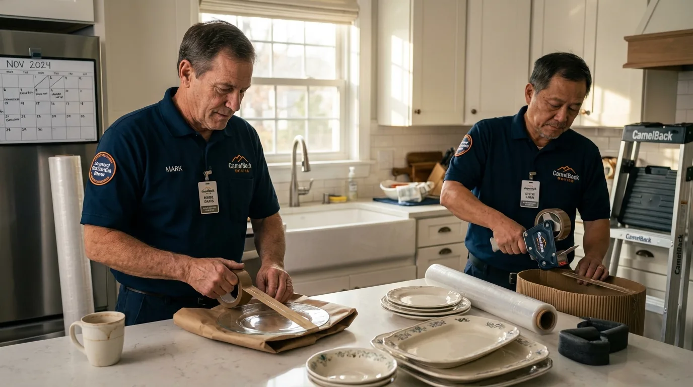Professional crew packing kitchen dishware in College Place, WA